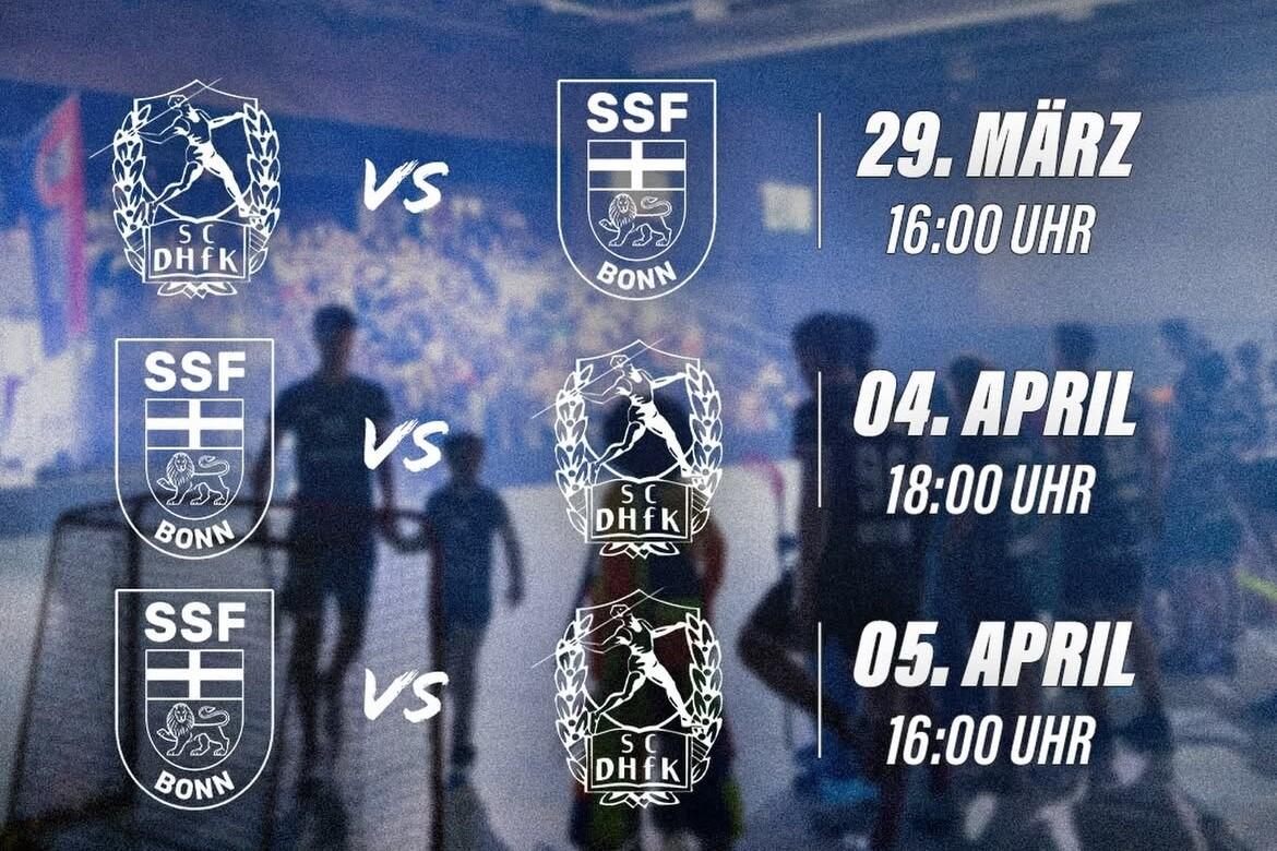 Spielplan für die Playoffs Round 1: Termine und Gegner von SC DHFK gegen SSF Bonn in einer Sporthalle.