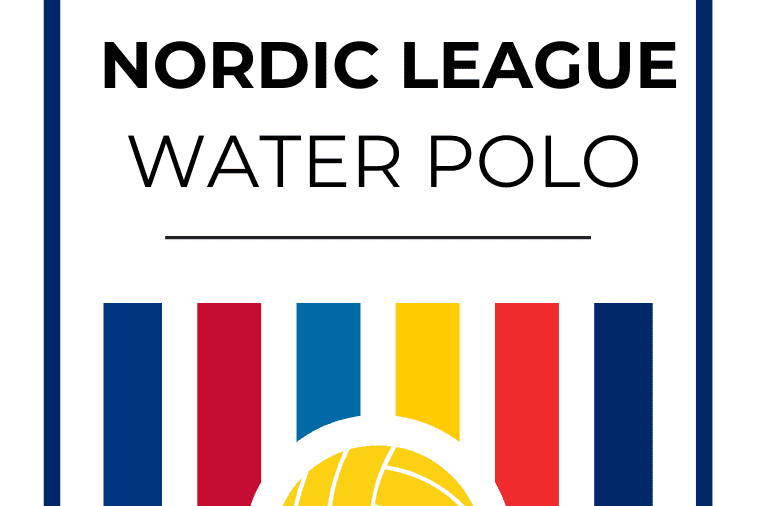 Logo der Nordic League für Wasserball mit bunten Streifen und einem Ball in der Mitte.