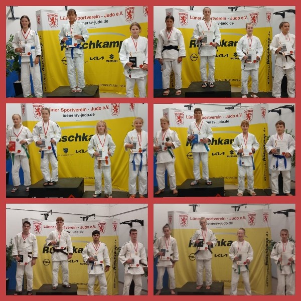 Fotocollage: Oben: 1. Nele, 4. Nari; Mitte: 3. Olivia, 7. Fiete; Unten 3. Serob, 5. Leia (jeweils v.l.)